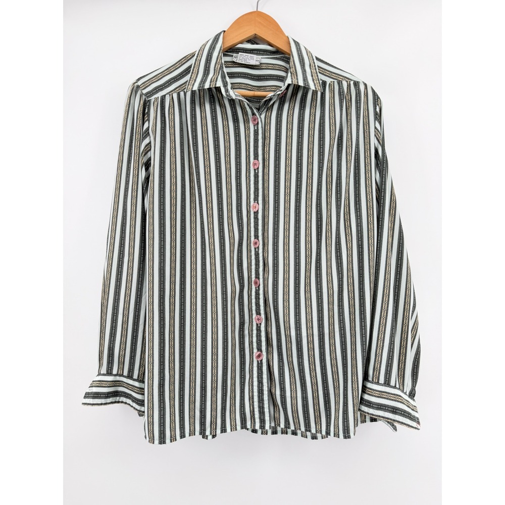 VTG Evan-Picone Vintage Striped Button Down Blouse Womens Size 12 Hong Kong